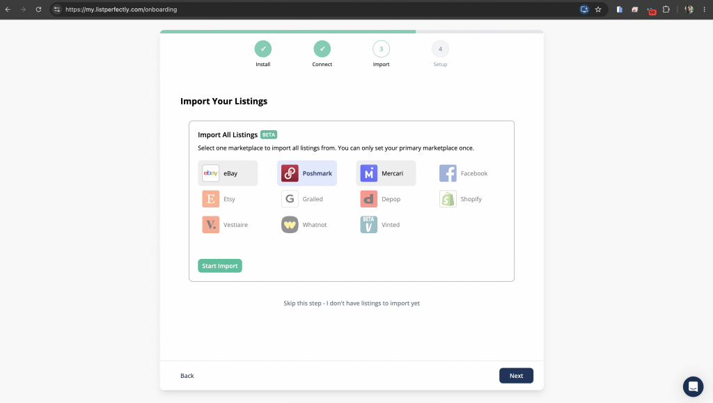 Screenshot of bulk import to List Perfectly